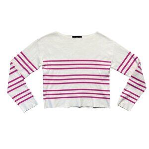 MNG Mango Sweater Womens S Striped Pink & White Long‎ Sleeve Cropped Casual Chic